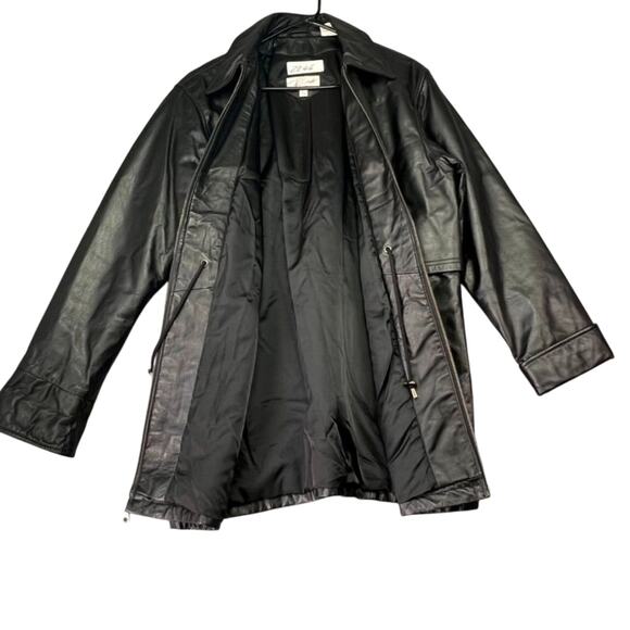 Ricardo Jacket Womens Large Black Drawstring Waist Leather Long Coat - Picture 5 of 12